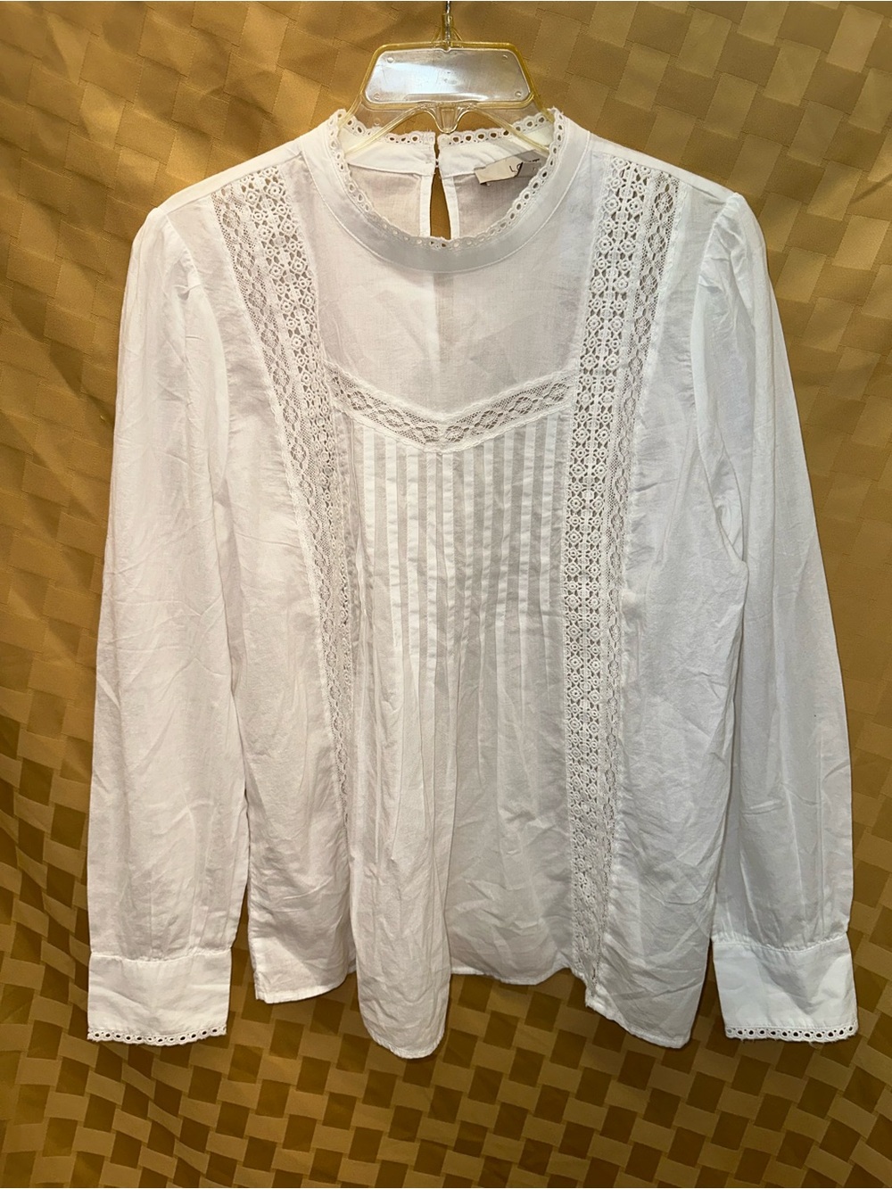 LOFT White Lace Pintuck High-Neck Blouse